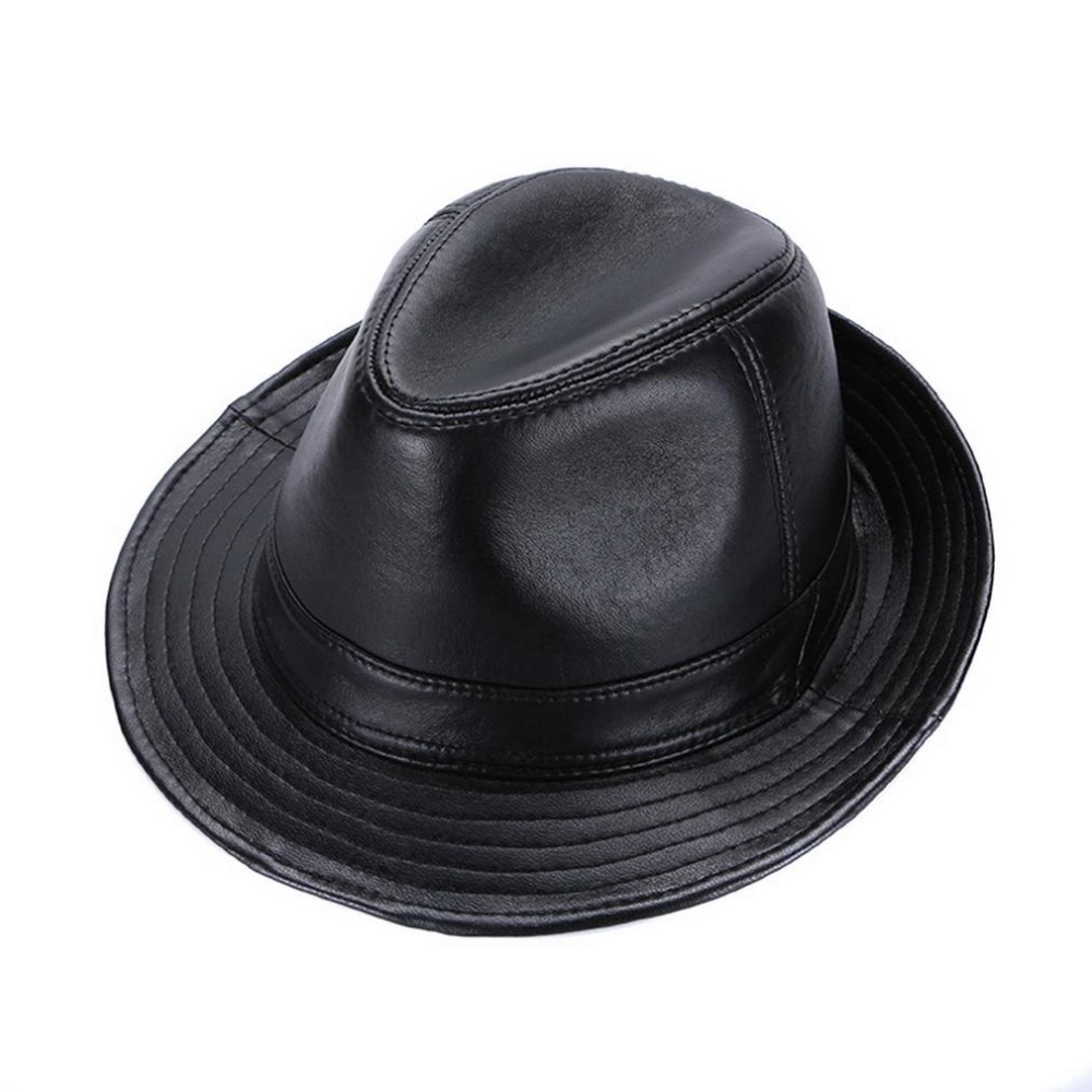 EOZY ผู้ชายอินเทรนด์ Casual หมวก Fedora หมวกปานามาสไตล์เกาหลีชายฤดูใบไม้ร่วงฤดูหนาวกลางแจ้งหนังหมวกแฟชั่นอุปกรณ์เสริม (สีดำ)