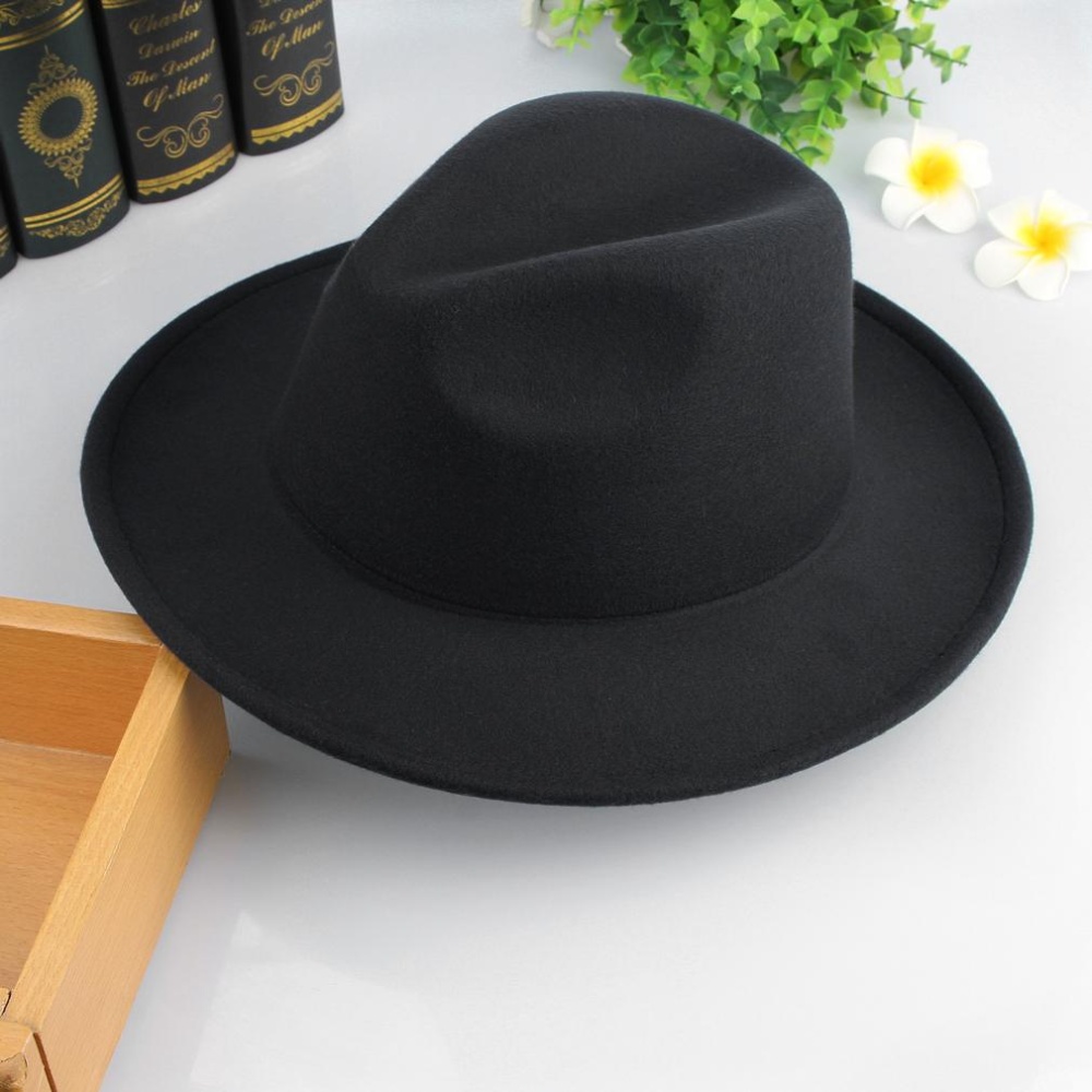 EOZY Trendy Men's Casual หมวกสักหลาดหมวกปานามาสไตล์เกาหลีฤดูหนาวใบไม้ร่วงชายกลางแจ้ง Soft WARM หมวกขนสัตว์หมวกทรงสูงเครื่องประดับแฟชั่น (สีดำ) - INTL