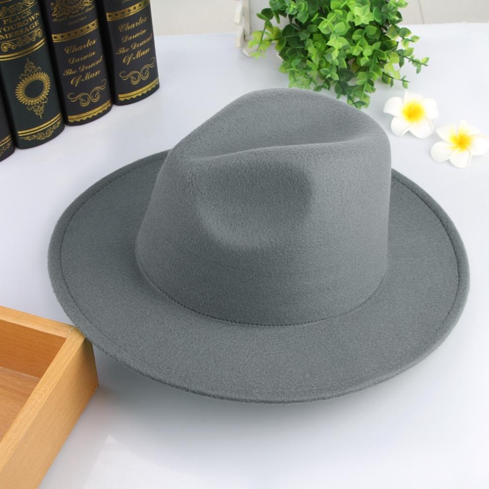 EOZY Trendy Men's Casual หมวกสักหลาดหมวกปานามาสไตล์เกาหลีฤดูหนาวใบไม้ร่วงชายกลางแจ้ง Soft WARM หมวกขนสัตว์หมวกทรงสูงเครื่องประดับแฟชั่น (สีเทา) - INTL