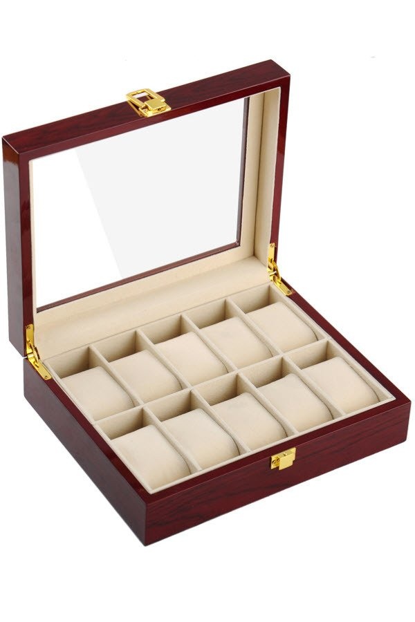 Fancybox กล่องนาฬิกาไม้ Luxury Design สำหรับนาฬิกา 10 เรือน - สีน้ำตาลแดง