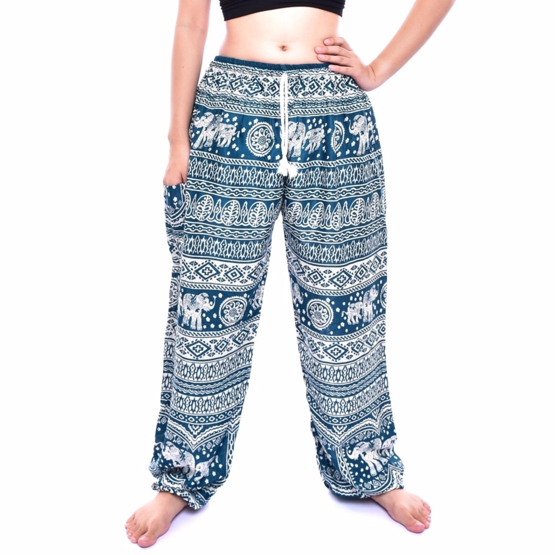 กางเกงเอวเชือก ผ้านุ่มใส่สบาย Free size (ลายช้าง)