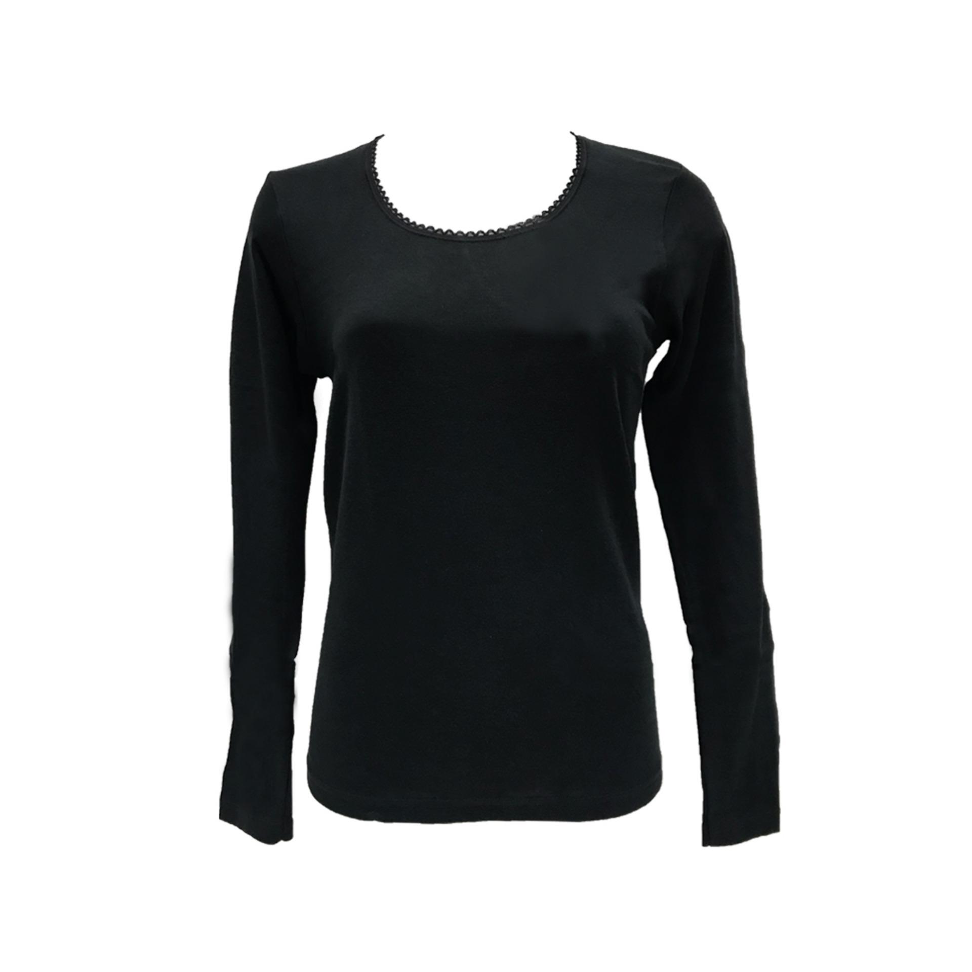 GUNZE เสื้อแขนยาวคอกลมแต่งลูกไม้ รุ่น NH2306-BL สีดำ GUNZE เสื้อแขนยาวคอกลมแต่งลูกไม้ รุ่น NH2306-BL สีดำ