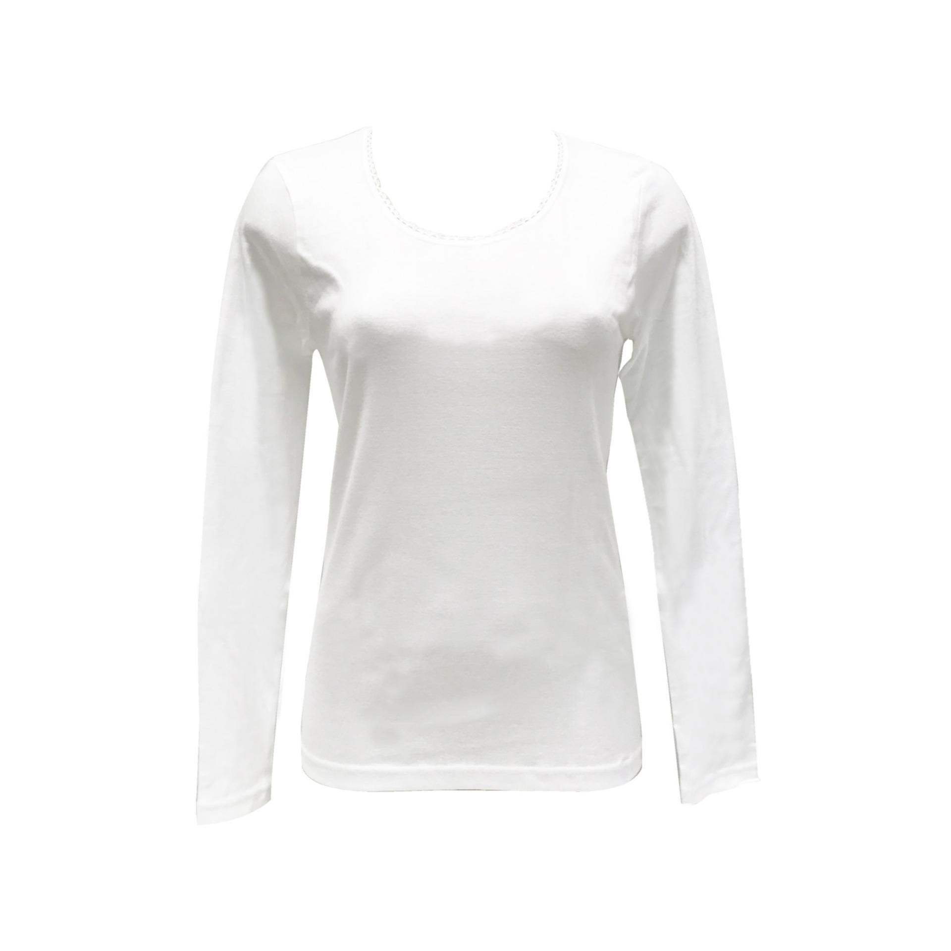 GUNZE เสื้อแขนยาวคอกลมแต่งลูกไม้ รุ่น NH2306- WH สีขาว GUNZE เสื้อแขนยาวคอกลมแต่งลูกไม้ รุ่น NH2306- WH สีขาว