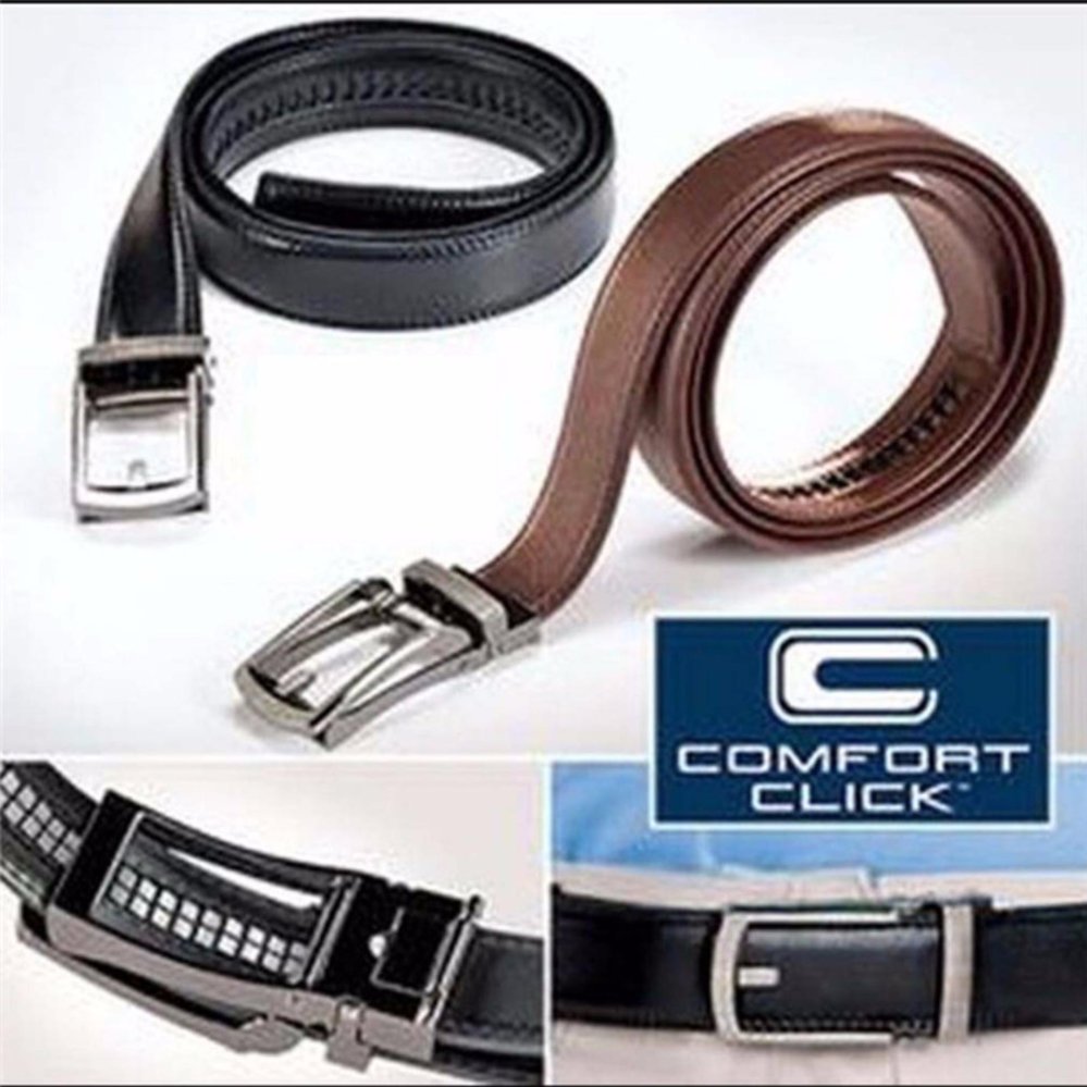 Hanyu Men หัวเข็มขัดอัตโนมัติเข็มขัดสายหนังเอววงดนตรี Comfort Click เข็มขัดสีดำ - INTL