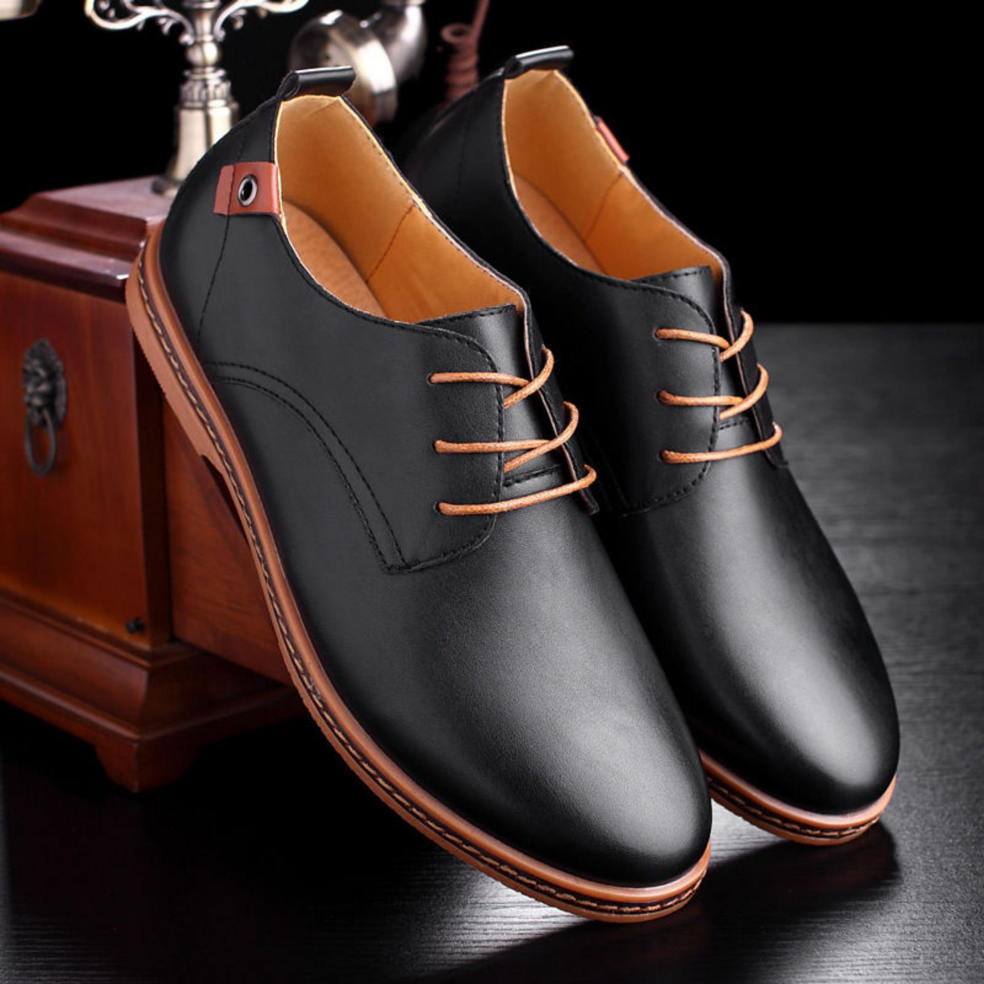 ผู้ชายธุรกิจรองเท้าหนังแบนยุโรปลำลอง Oxfords ลูกไม้ขึ้นพลัสขนาดน้ำตาล -