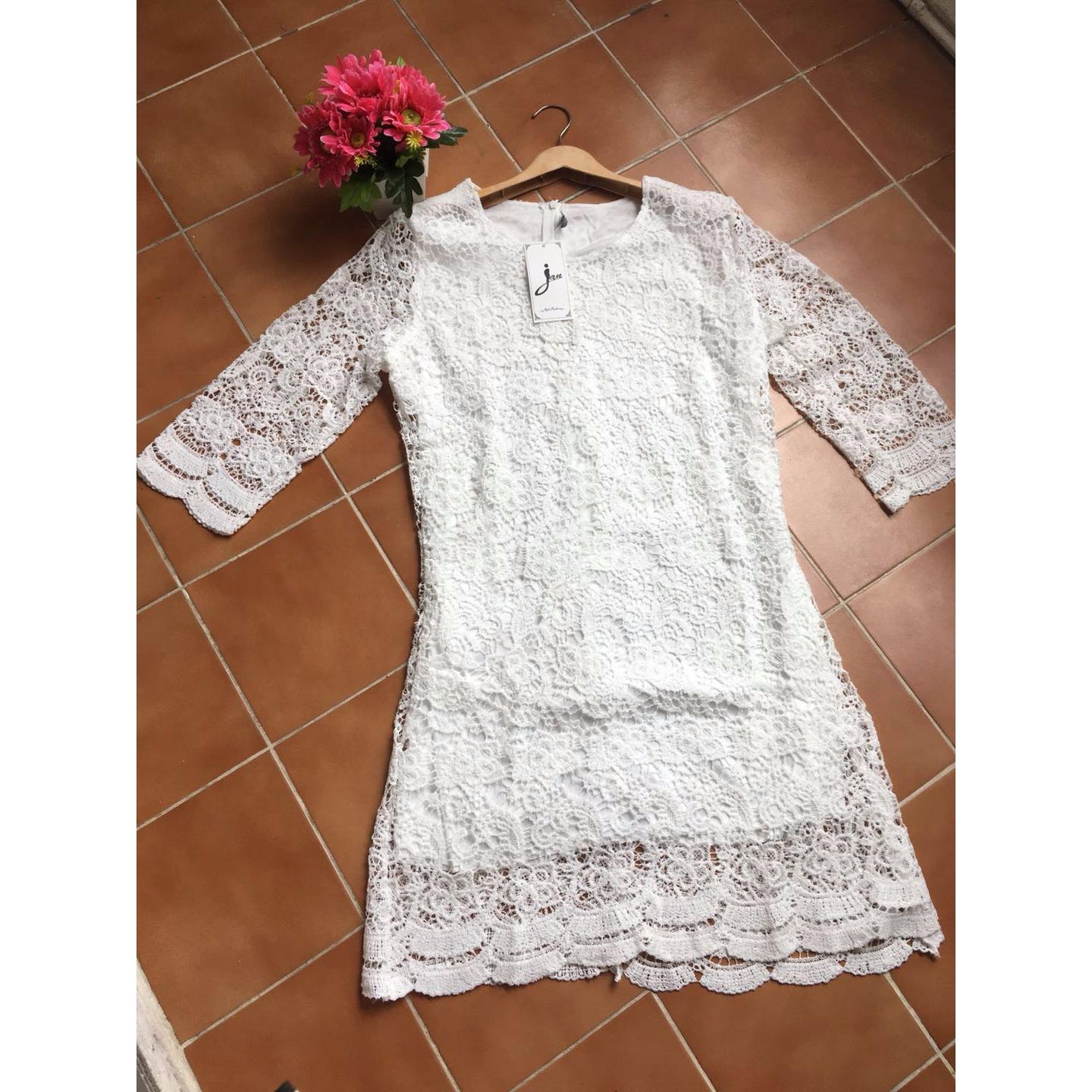 JANET SHOPลูกไม้ผ้าเนื้อดี ไม่ต้องรีด ทรงสวยหรู มีซิปหลัง 850#