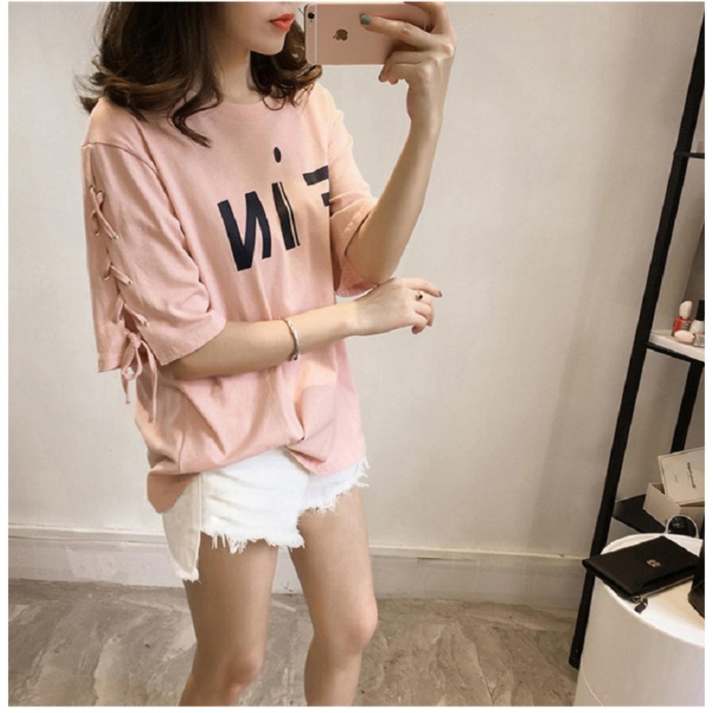 KK เสื้อยืดแฟชั่น แต่งแขนถักเปีย (สีชมพู) รุ่น 5020 KK เสื้อยืดแฟชั่น แต่งแขนถักเปีย (สีชมพู) รุ่น 5020