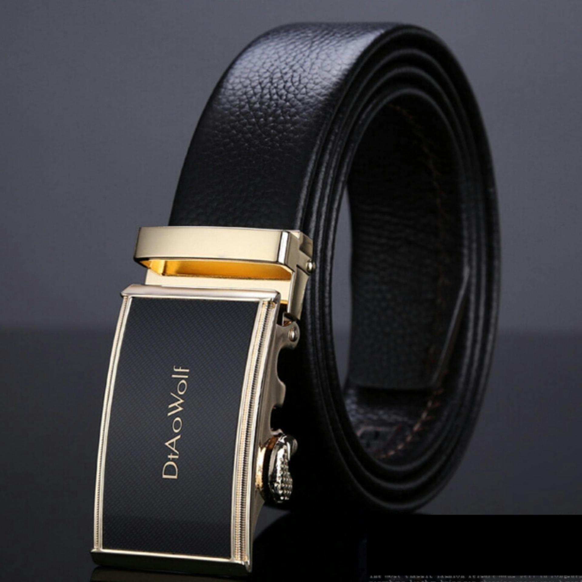 Leather lnc เข็มขัดผู้ชาย หัวเข็มขัดอัตโนมัติ หนังแท้ ไซส์ M009-L/XLรุ่นM009-L/XLสีดำ