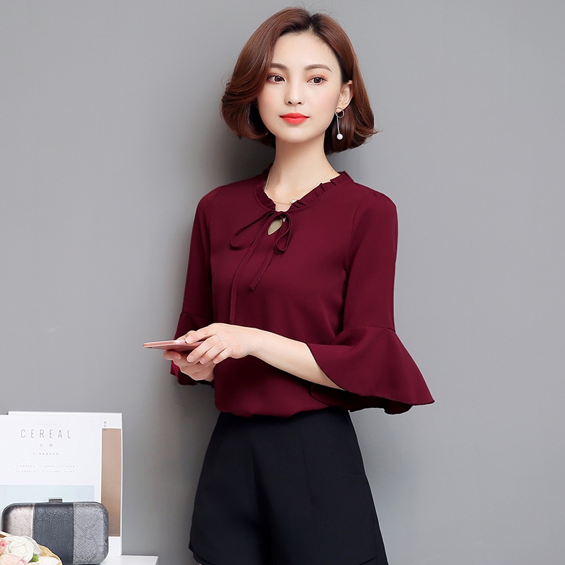 2018 สำหรับฤดูร้อนใหม่เสื้อชีฟองหญิงไซส์พิเศษไซส์ใหญ่พิเศษเสื้อผ้าหญิงหลวมเสื้อเชิ้ตแขนสั้นหญิงฤดูร้อนชายแขนเสื้อบานออกเสื้อผู้หญิงชีฟอง