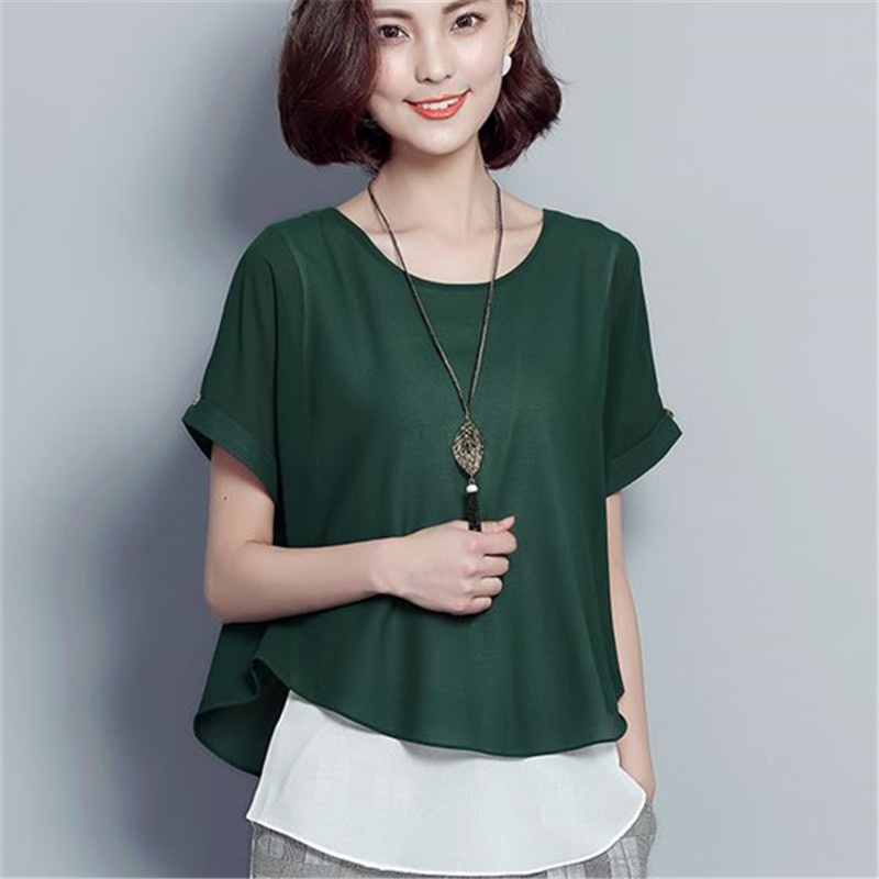 เสื้อชีฟองเสื้อเกาหลีแขนสั้นฤดูร้อนใหม่ (Maroon)