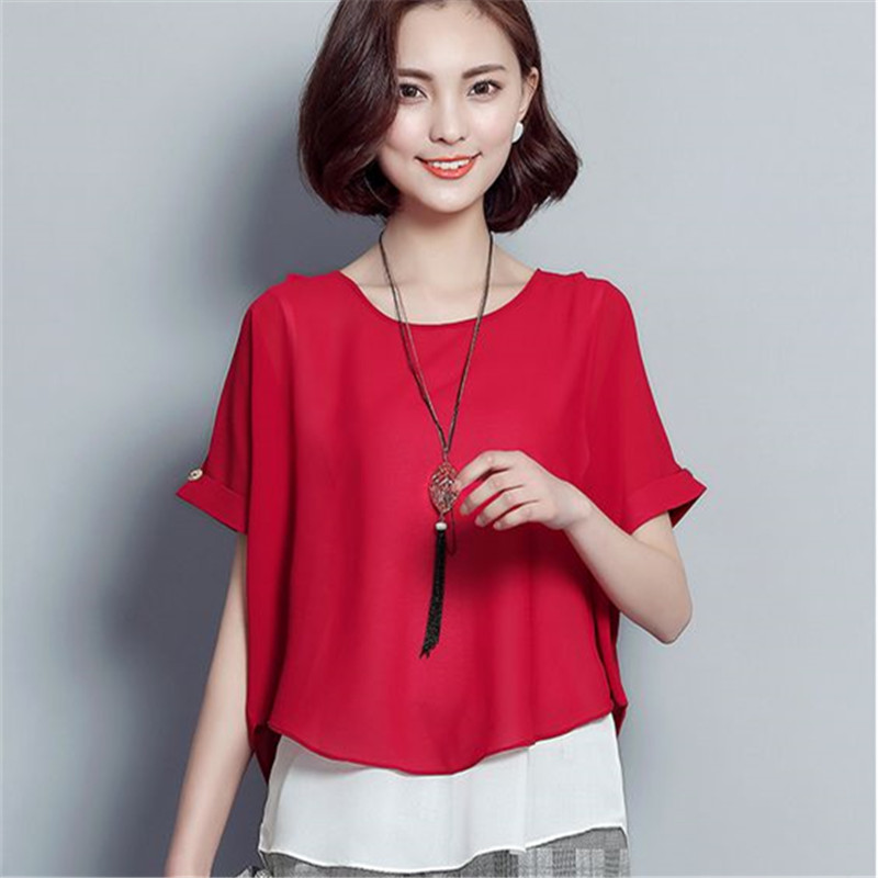 เสื้อชีฟองเสื้อเกาหลีแขนสั้นฤดูร้อนใหม่ (Maroon)
