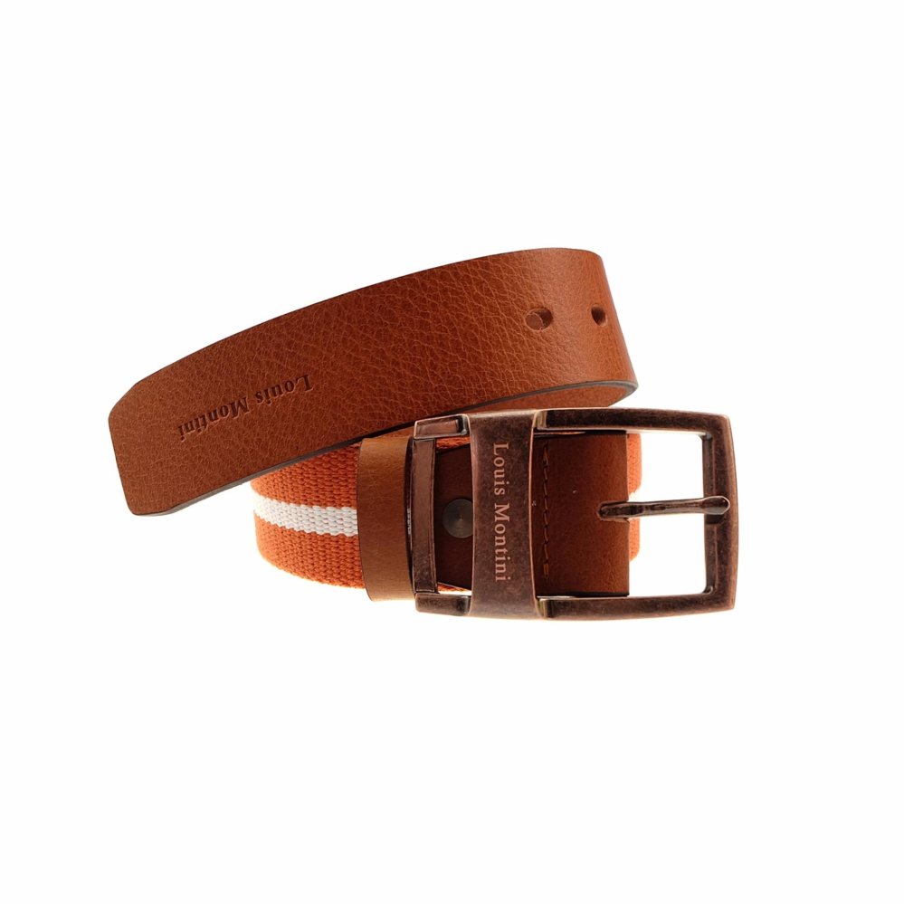 Louis Montini Canvas Belt เข็มขัดผ้าแคนวาส ผสมหนังแท้อิตาลี เข็มขัดผู้ชาย เข็มขัดแฟชั่น Men’s belt (MCT06-02) – แทน/ส้มคาดขาว Louis Montini Canvas Belt เข็มขัดผ้าแคนวาส ผสมหนังแท้อิตาลี เข็มขัดผู้ชาย เข็มขัดแฟชั่น Men's belt (MCT06-02) - แทน/ส้มคาดขาว