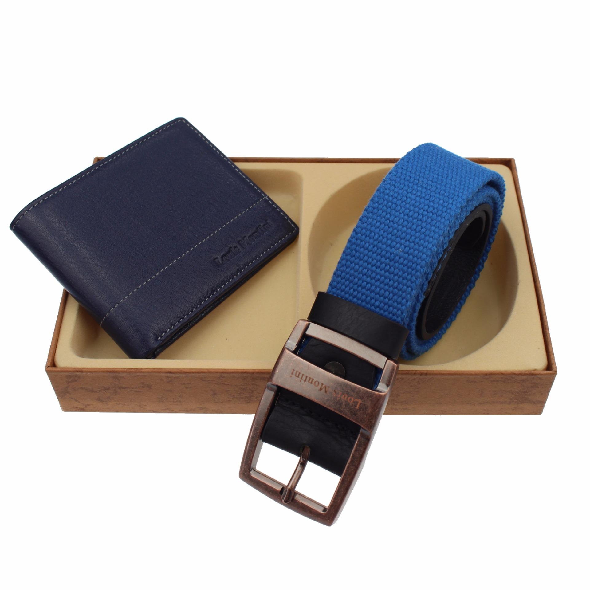 Louis Montini Gift Set Wallet and Belt กิ๊ฟเซ็ทกระเป๋าธนบัตร+เข็มขัด กิ๊ฟเซ็ทกระเป๋า กระเป๋าสตางค์ และ เข็มขัดหนังแท้ รุ่น TTM072-02, MCT02-02 (LM-GS120)