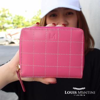 Louis Montini ( Zip-Around ) กระเป๋าสตางค์ผู้หญิง ใบสั้น หนังวัวแท้ ซิปรอบ หนังแท้ Women's wallet WL16-02 - สีชมพู