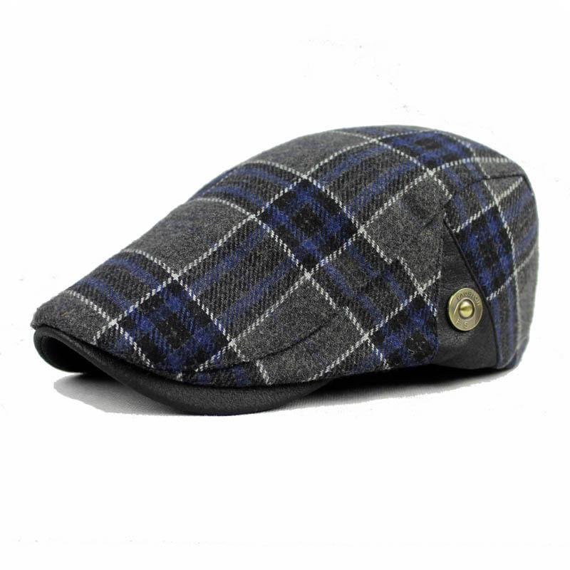 ชาย Wool Blend Newsboy หมวกเบเร่ต์ Grid BLANK หนาแบน COWBOY Cabbie หมวกสีฟ้า - INTL
