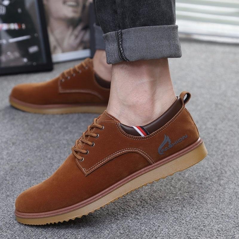 รองเท้าหนังลูกวัวผู้ชายรองเท้า Oxfords รองเท้าหนังนิ่มรองเท้าผ้าใบแฟชั่นสไตล์ยุโรปสีกากี - นานาชาติ