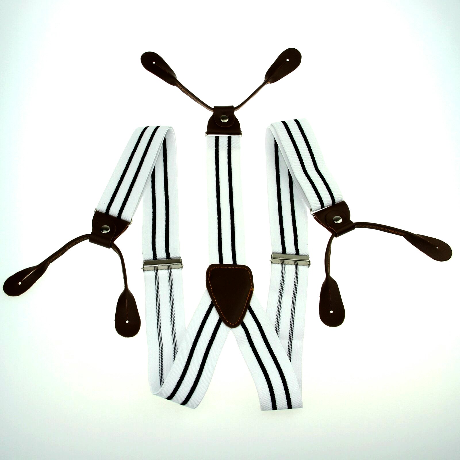 ผู้ชายปรับ 6 หลุมปุ่มยืดหยุ่น Suspenders U Nisex แถบสีดำและสีขาววงเล็บ 3.5 เซนติเมตรความกว้าง BD769