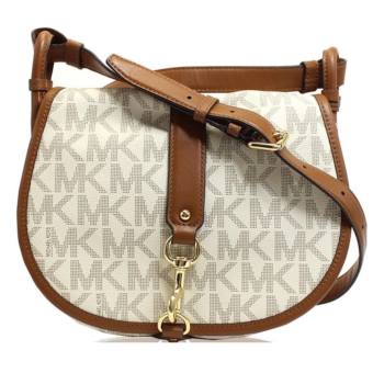 Michael Kors JAMIE COATED CANVAS LARGE SADDLE CROSSBODY BAG - Vanilla