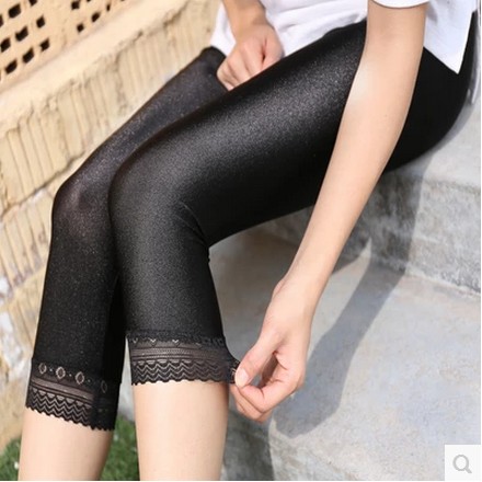 สำหรับฤดูร้อนกางเกง 7 ส่วนหญิงใส่ด้านนอกแบบบางมันเงากางเกงแลดูผอมไซส์พิเศษไซส์ใหญ่พิเศษกางเกงขาเดฟ 200 ปอนด์ของมมไขมันรัดรูปกางเกงออกกำลังกาย
