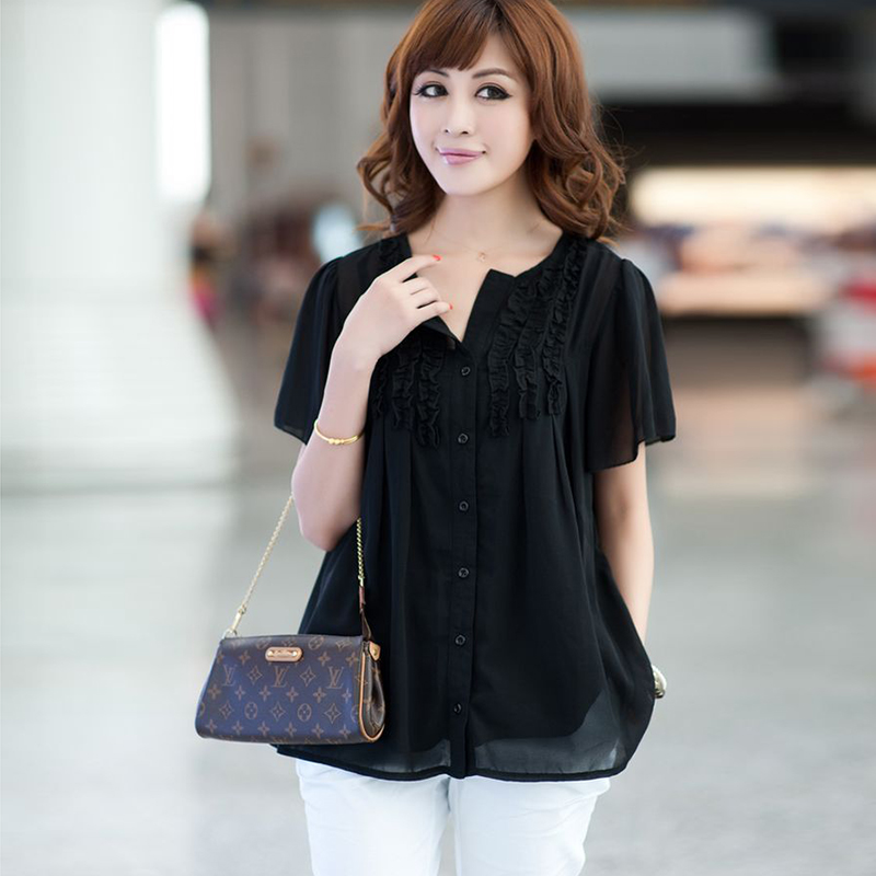 มม. เสื้อหญิงเสื้อชีฟองไซส์ใหญ่พิเศษแขน 5 ส่วนหลวม