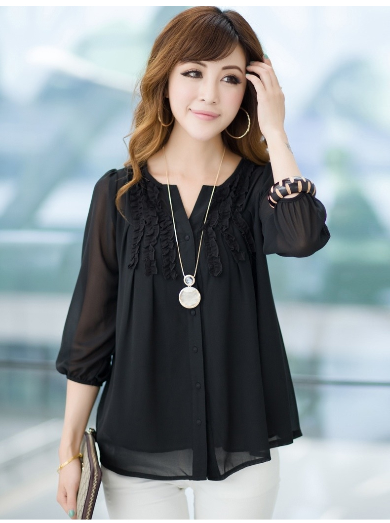 มม. เสื้อหญิงเสื้อชีฟองไซส์ใหญ่พิเศษแขน 5 ส่วนหลวม