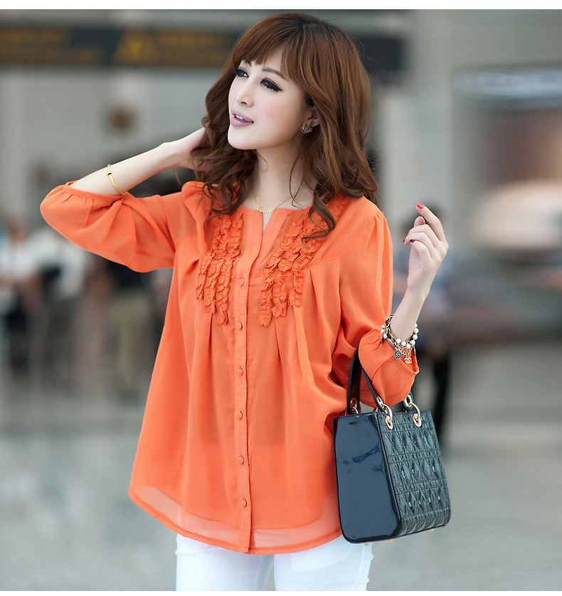 มม. เสื้อหญิงเสื้อชีฟองไซส์ใหญ่พิเศษแขน 5 ส่วนหลวม