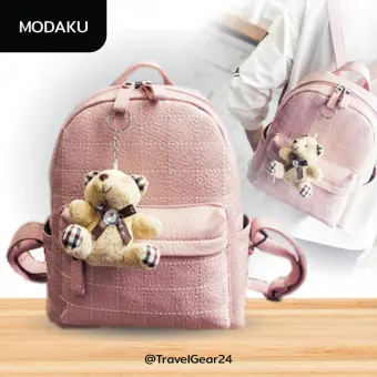 MODAKU New Collection กระเป๋าสะพายหลัง สไตล์ ญี่ปุ่น เกาหลี กระเป๋าถือ กระเป๋าหนัง PU Backpack Rasksack Korea Japan Style (Pink/สีชมพู)