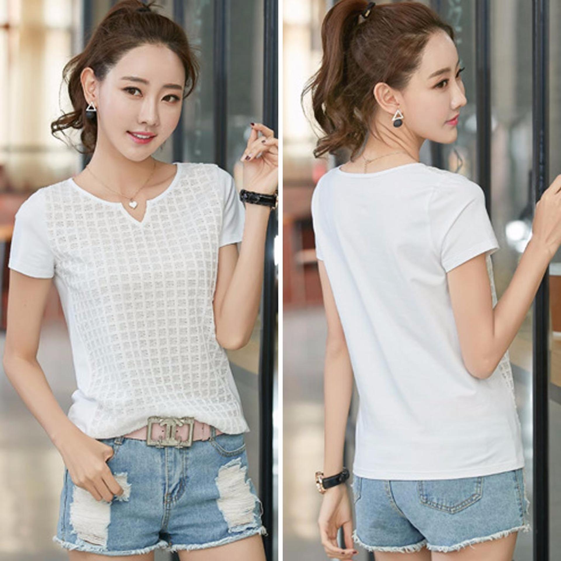 Mosha Fashions เสื้อยืดคอกลม แขนสั้น ลายตาราง (สีชมพู) รหัส FSO8506