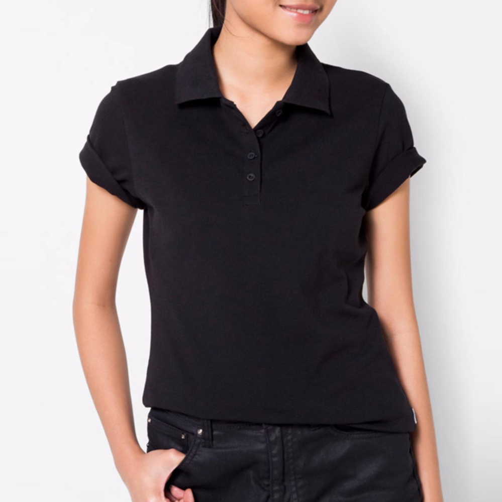 OASIS เสื้อโปโลหญิง แบบไม่มีลายปัก รุ่น LMP-0161-BL สีดำ