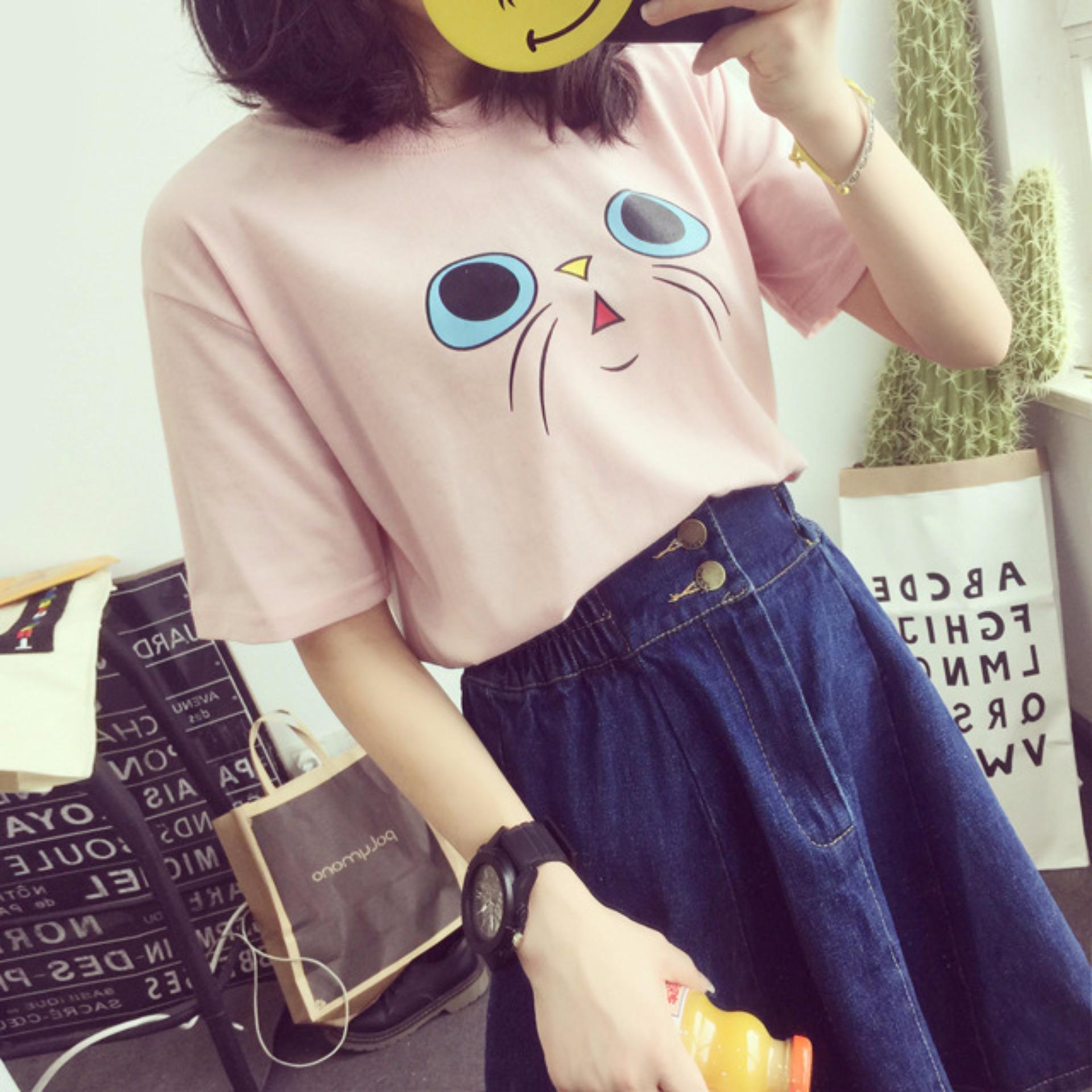 เสื้อยืดสไตล์เกาหลี สกรีนหน้าแมว