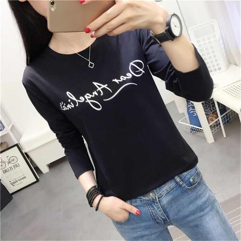 เสื้อยืดแขนยาว คอกลมผู้หญิง ยี่สไตล์เกาหลี (สีดำ) (สีดำ)