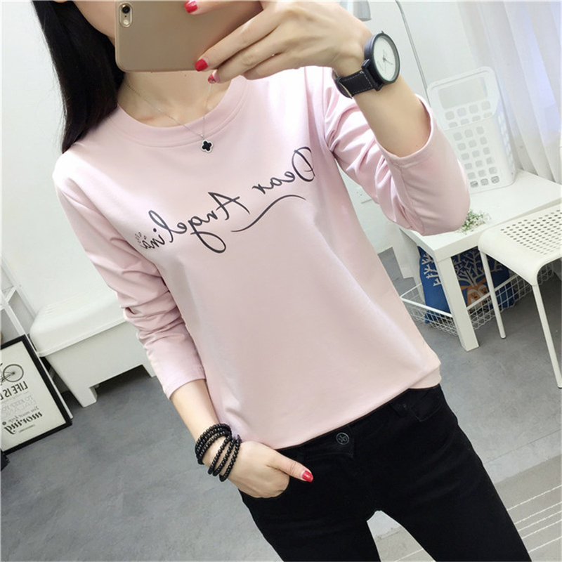 เสื้อยืดแขนยาว คอกลมผู้หญิง ยี่สไตล์เกาหลี (สีดำ) (สีดำ)