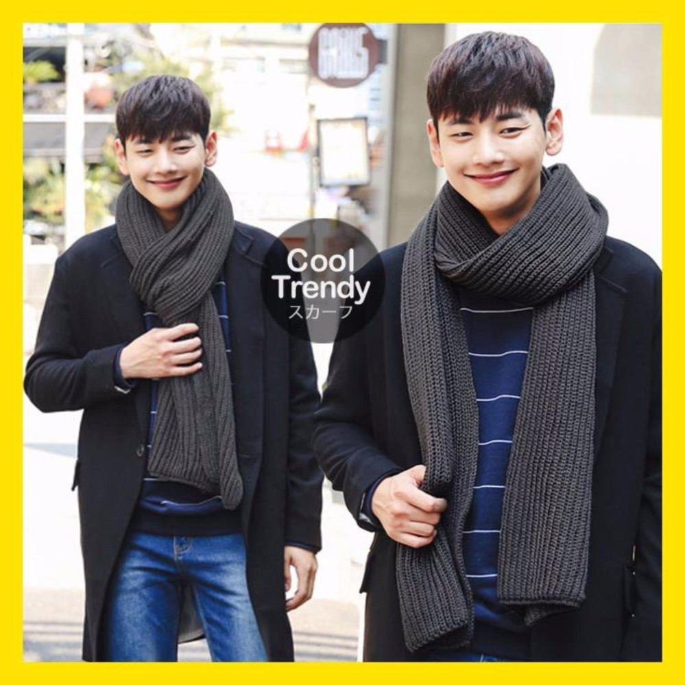 RENS ผ้าพันคอไหมพรม ผ้าพันคอไหมพรมถัก Winter Knit Scarf Dark Grey (สีเทาเข้ม)