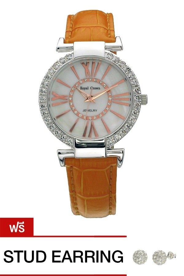 Royal Crown นาฬิกาข้อมือผู้หญิง สีดำ สายหนัง รุ่น 6116