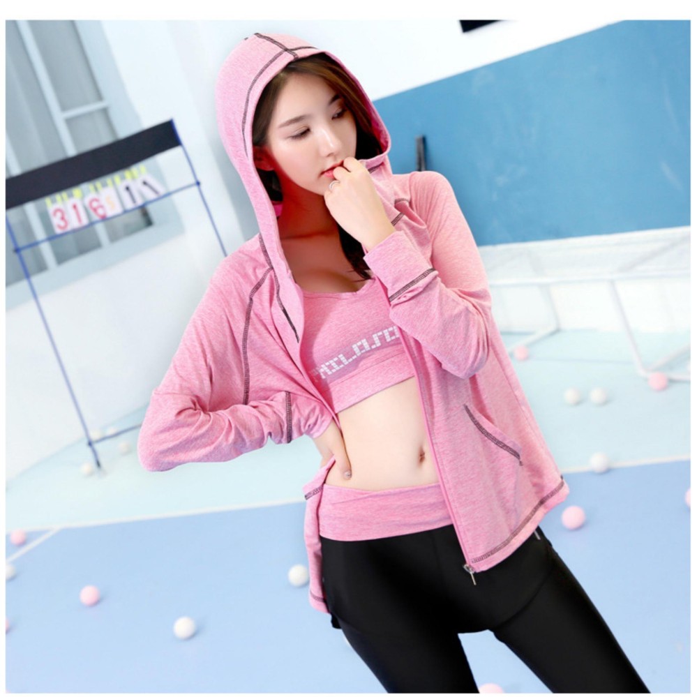 ชุดโยคะ ฟิตเนส (Set 3 ชิ้น) สปอร์ตบรา+เสื้อคลุม+กางเกงขายาว