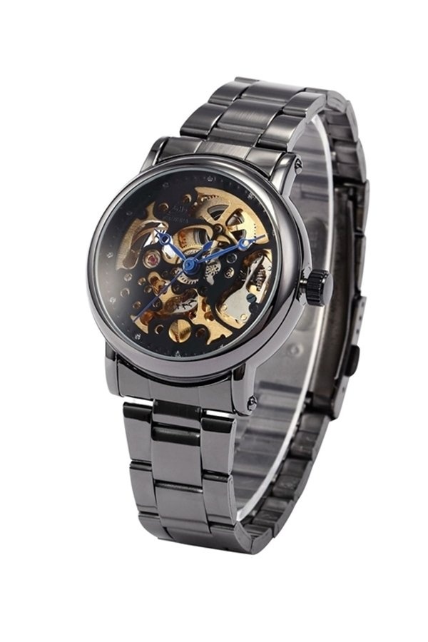 Skeleton Luxury Automatic Mechanical Wrist Watch - รุ่น MAME SS22 สีดำนิล