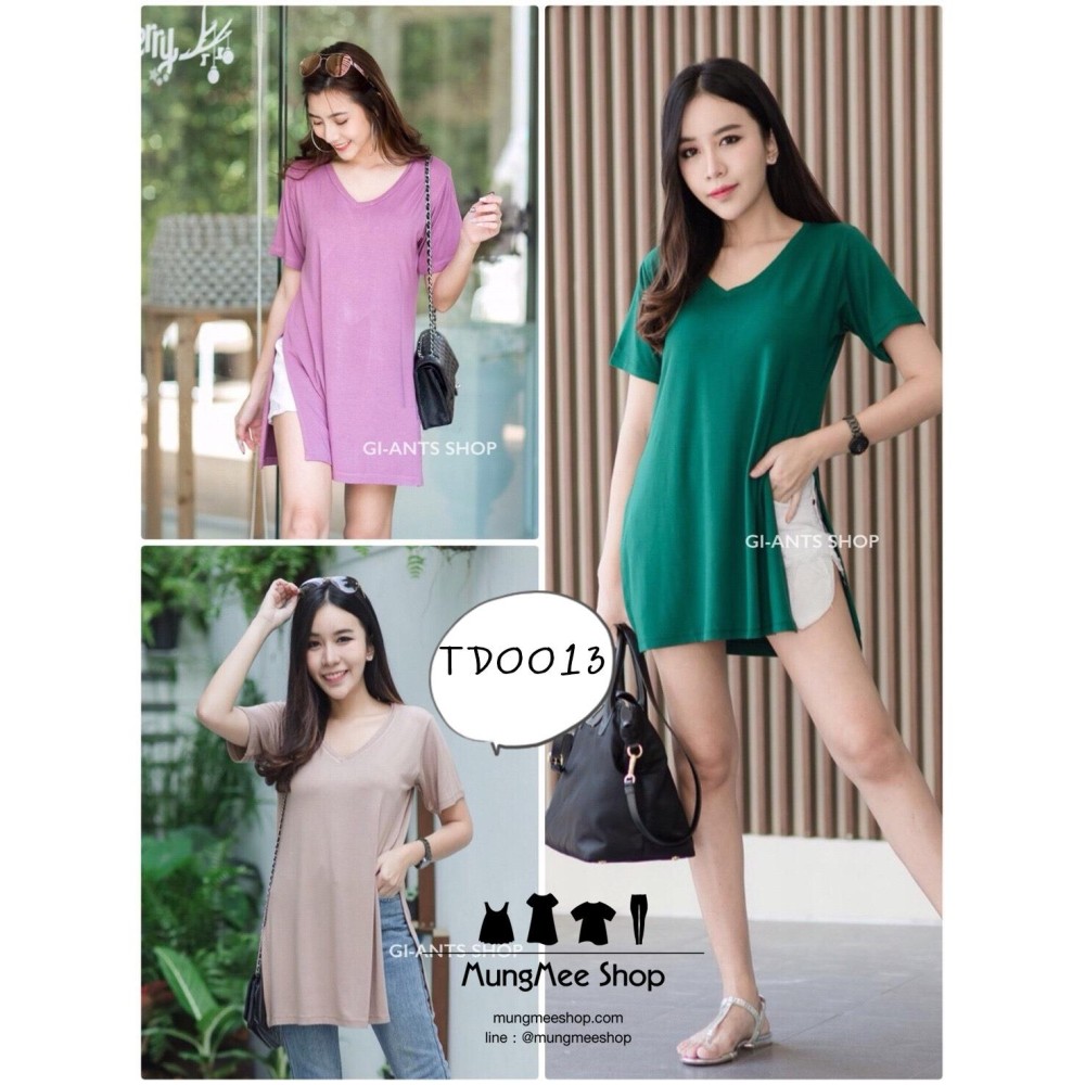 TD0013 มินิเดรส-เสื้อตัวยาว-dress คอวีผ้าข้างหน้าสั้นหลังยาว แบบอมตะยอดฮิตทุกซีซั่น ใส่สบาย ของเข้าครบสีแล้วจ้า สั่งโลด