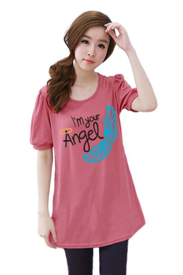 TeeNeeFashions เสื้อยืดแฟชั่นตัวยาว / แซกสั้น แขนตุ๊กตา ผ้านุ่ม ลาย Angel II สีโอรส TeeNeeFashions เสื้อยืดแฟชั่นตัวยาว / แซกสั้น แขนตุ๊กตา ผ้านุ่ม ลาย Angel II สีโอรส