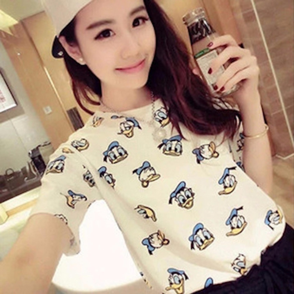 Two brother เสื้อยืดแฟชั่นผู้หญิง คอกลม แขนสั้น (สีขาว) สกรีนลายการ์ตูน รุ่นYM-873