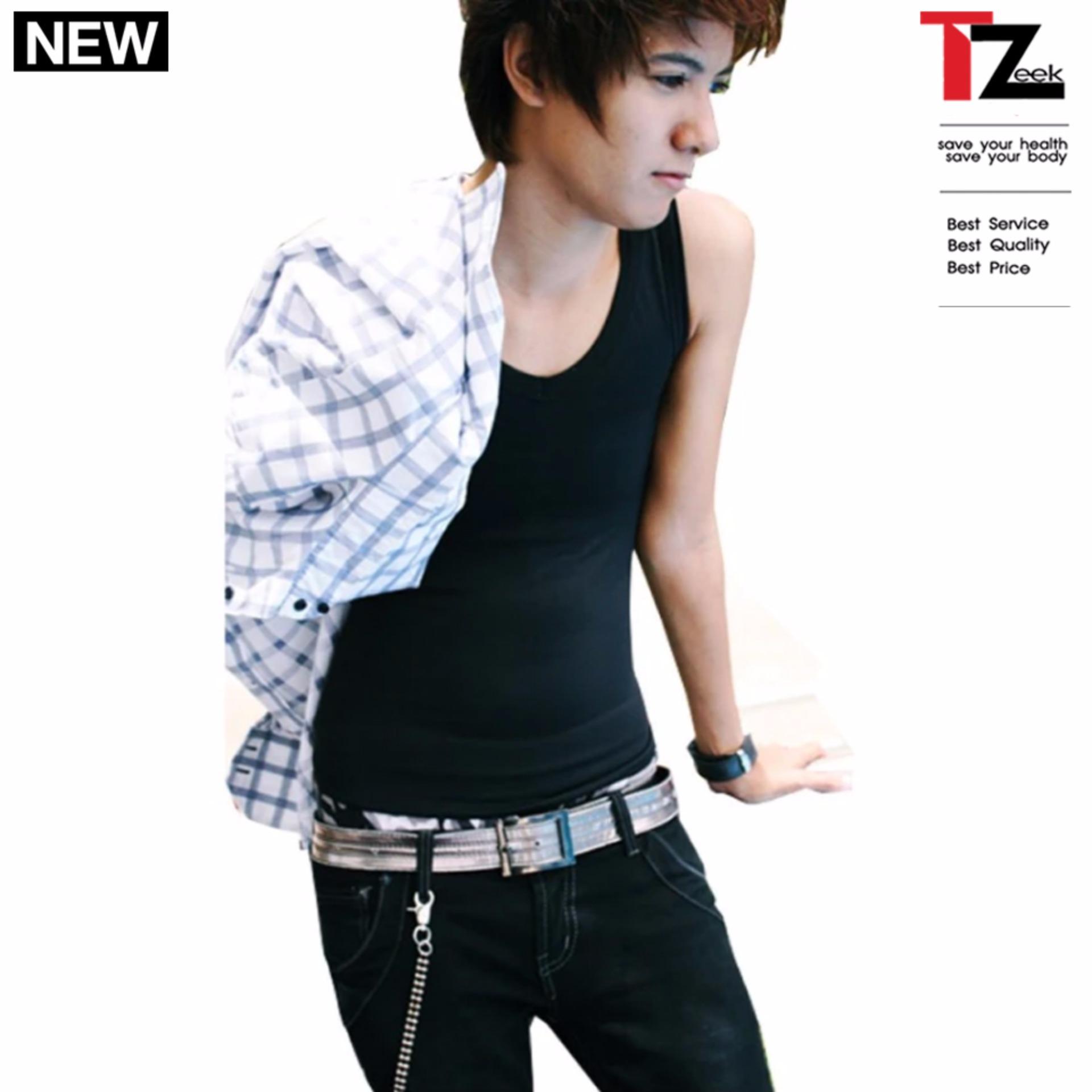 TZeek เสื้อกล้ามทอมทีซีค เต็มตัว แบบสวม รุ่น TZ891 (สีดำ/คอวี)