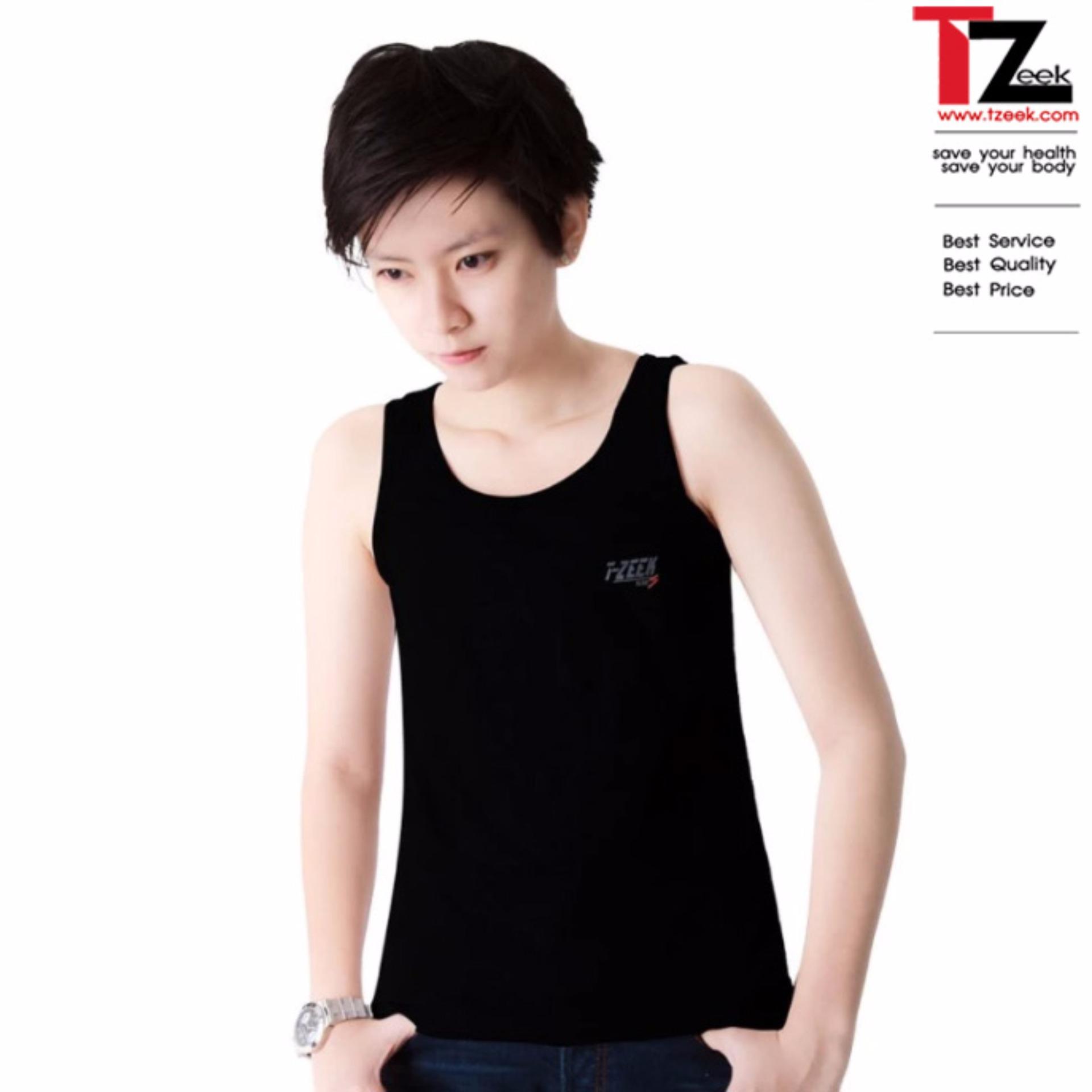 TZeek เสื้อกล้ามทอมทีซีค รุ่น TZ89S Contton 2 step (สีดำ/คอกลม)