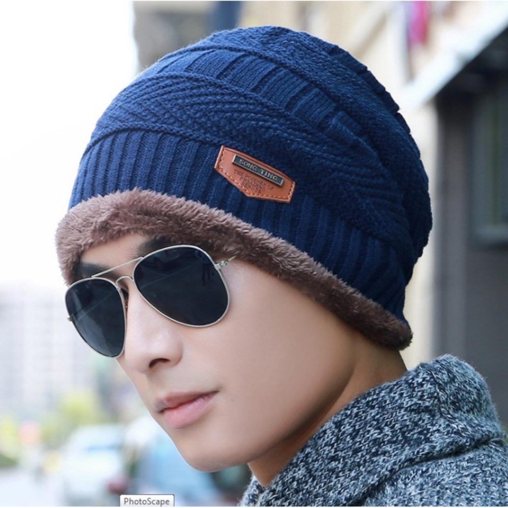 Upper หมวกผ้าไหมพรมลายถัก สไตล์เท่ห์ รุ่น UP46 (สีน้ำเงิน)