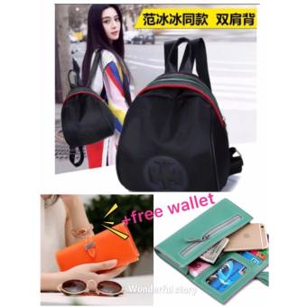 wonderful story กระเป๋าเป้สะพายหลัง กระเป๋าสะพายหลังผู้หญิง backpack women (black)free wallet