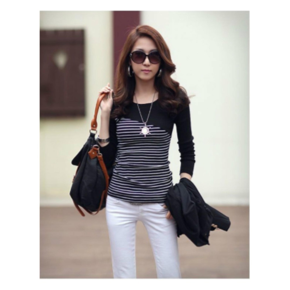 Wonderful Story เสื้อยืดแฟชั่นแขนยาวลายใหม่หญิง t-shirt สีดำ Wonderful Story เสื้อยืดแฟชั่นแขนยาวลายใหม่หญิง t-shirt สีดำ