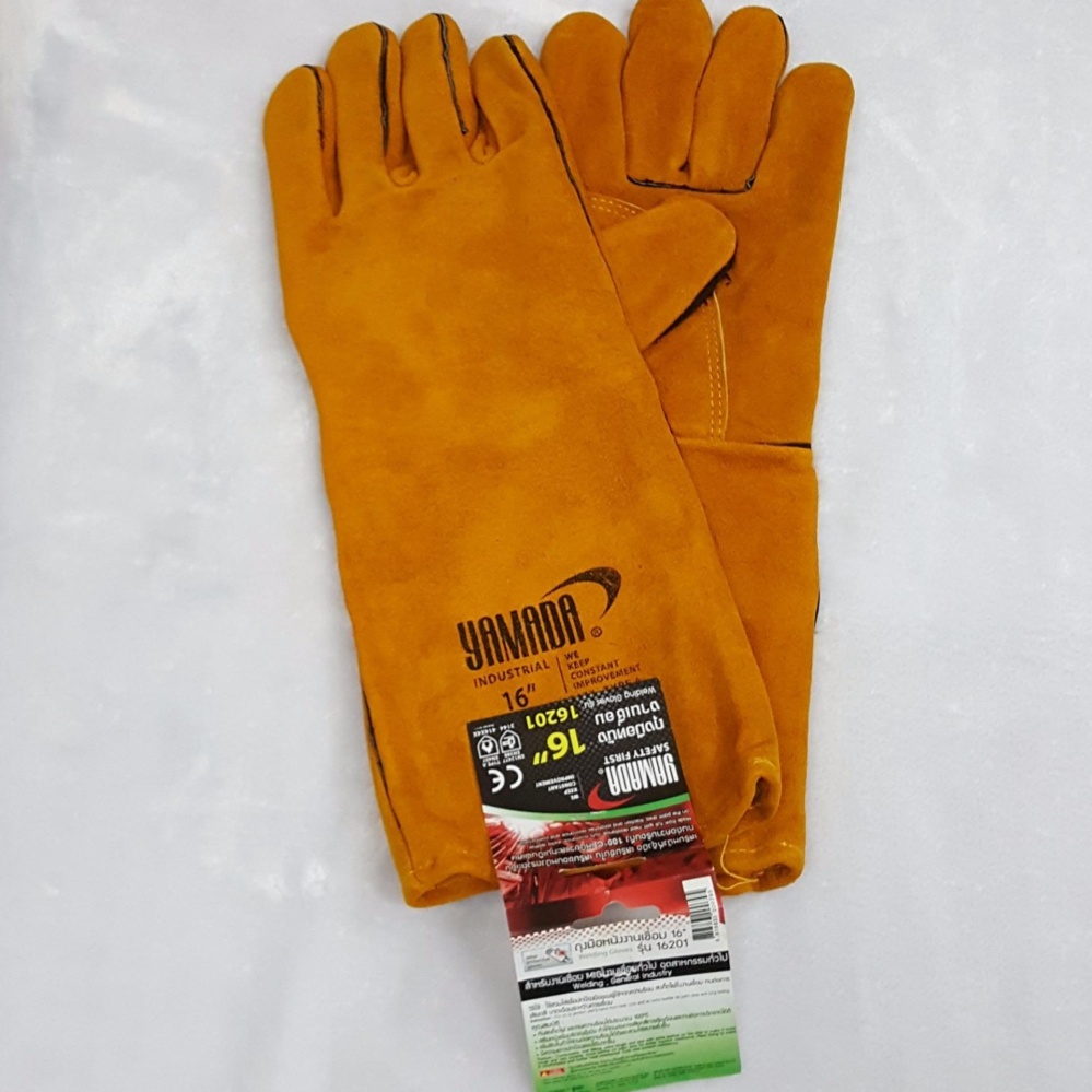 Yamadaถุงมือหนังงานเชื่อม ป้องกันความร้อน สีเหลือง ยาว 16 นิ้ว