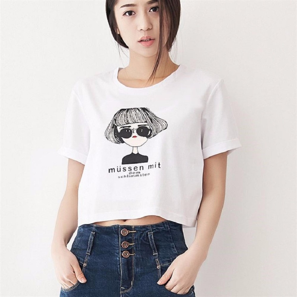YYCเสื้อยืดแฟชั่นผู้หญิง คอกลม แขนสั้น (สีขาว) สกรีนลายการ์ตูนผู้หญิง รุ่น2029 YYCเสื้อยืดแฟชั่นผู้หญิง คอกลม แขนสั้น (สีขาว) สกรีนลายการ์ตูนผู้หญิง รุ่น2029
