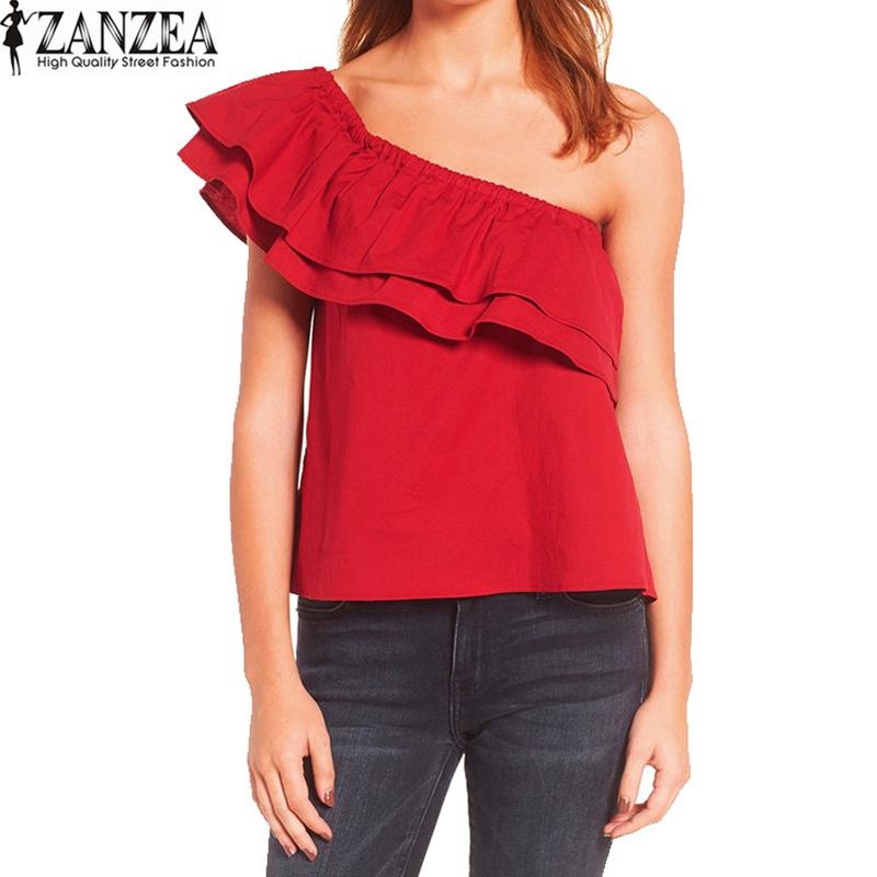 ZANZEA RedWomen ไหล่หลวมๆสบายๆเสื้อยืดธรรมดาเสื้อชุดราตรีจัมเปอร์ (สีแดง)