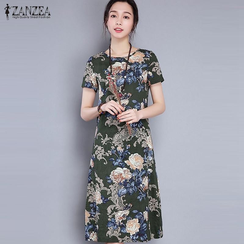 ZANZEA ผู้หญิงวันหยุดวินเทจฤดูร้อนพิมพ์ดอกไม้สายกลางชุดกาแฟ ZANZEA ผู้หญิงวันหยุดวินเทจฤดูร้อนพิมพ์ดอกไม้สายกลางชุดกาแฟ