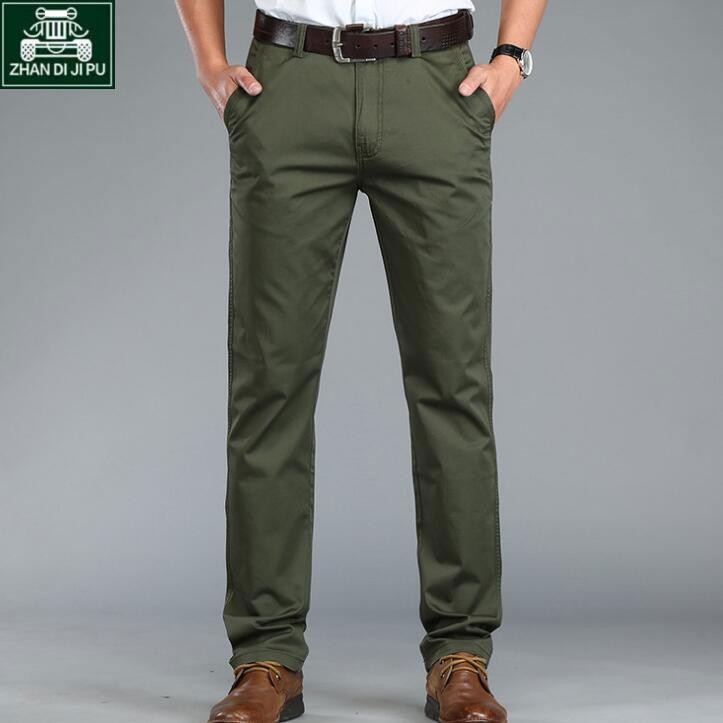 ZHAN DI JI PU Men Casual Cotton Mid-waist Straight Trousers Men Solid Color Plus Size 29-44 ZHAN DI JI PU Men Casual Cotton Mid-waist Straight Trousers Men Solid Color Plus Size 29-44