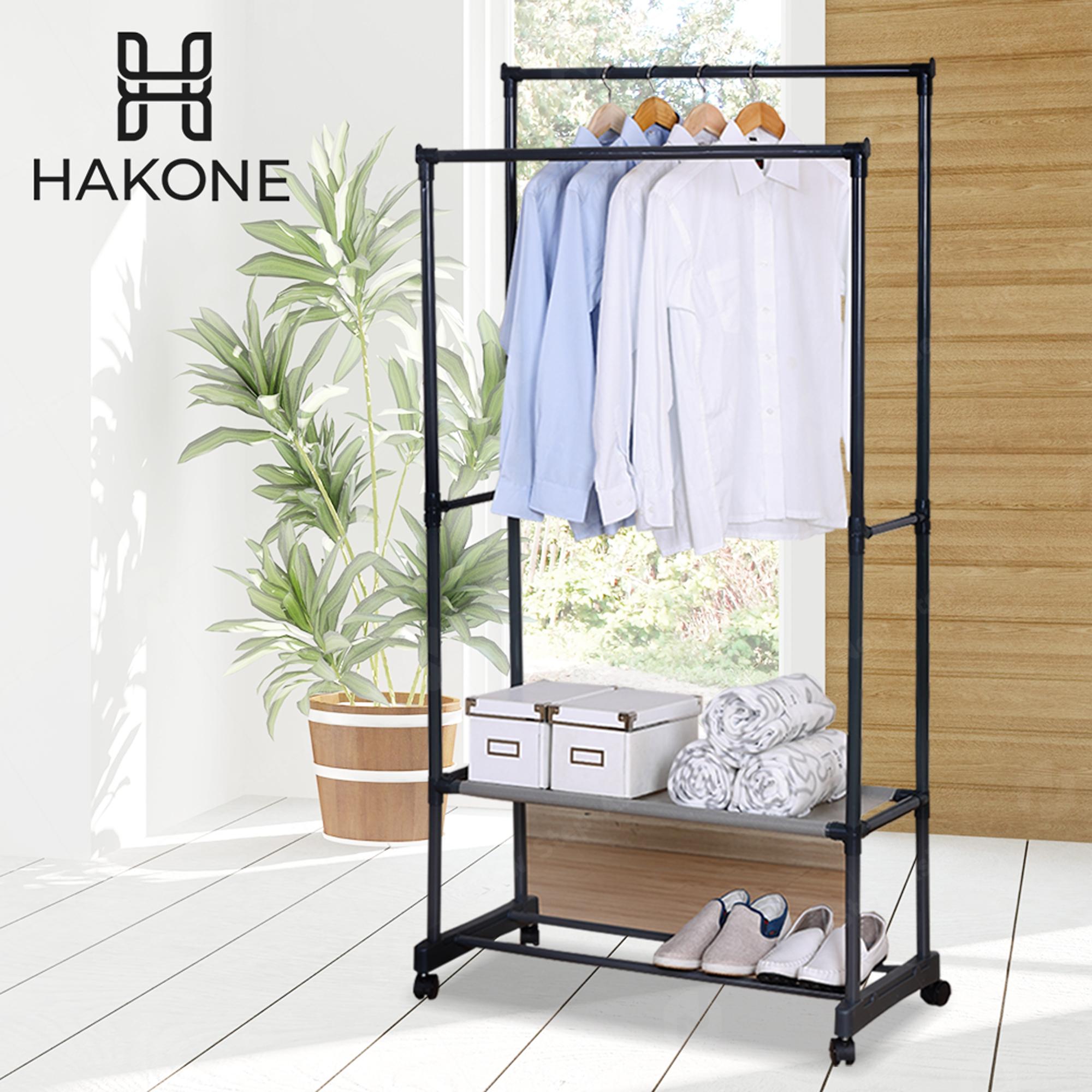 Hakone ราวตากผ้าเหล็ก 2 ชั้น พร้อมชั้นวางของ 2 ชั้น ราวตากผ้าบาร์คู่ ล้อเลื่อน ชั้นวางผ้า non woven กันน้ำ W83x L39x H167 CM (Laundry) ราวแขวนผ้าบาร์คู่ ราวแขวนผ้า ราวตากผ้า ราวแขวนผ้า Garment rack Wardrobe drying rack double row new step asia Hakone ราวตากผ้าเหล็ก 2 ชั้น พร้อมชั้นวางของ 2 ชั้น ราวตากผ้าบาร์คู่ ล้อเลื่อน ชั้นวางผ้า non woven กันน้ำ W83x L39x H167 CM (Laundry) ราวแขวนผ้าบาร์คู่ ราวแขวนผ้า ราวตากผ้า ราวแขวนผ้า Garment rack Wardrobe drying rack double row new step asia